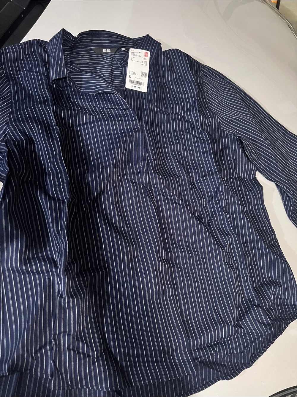 UNIQLO Women’s Navy Pinstripe Button-Up Shirt